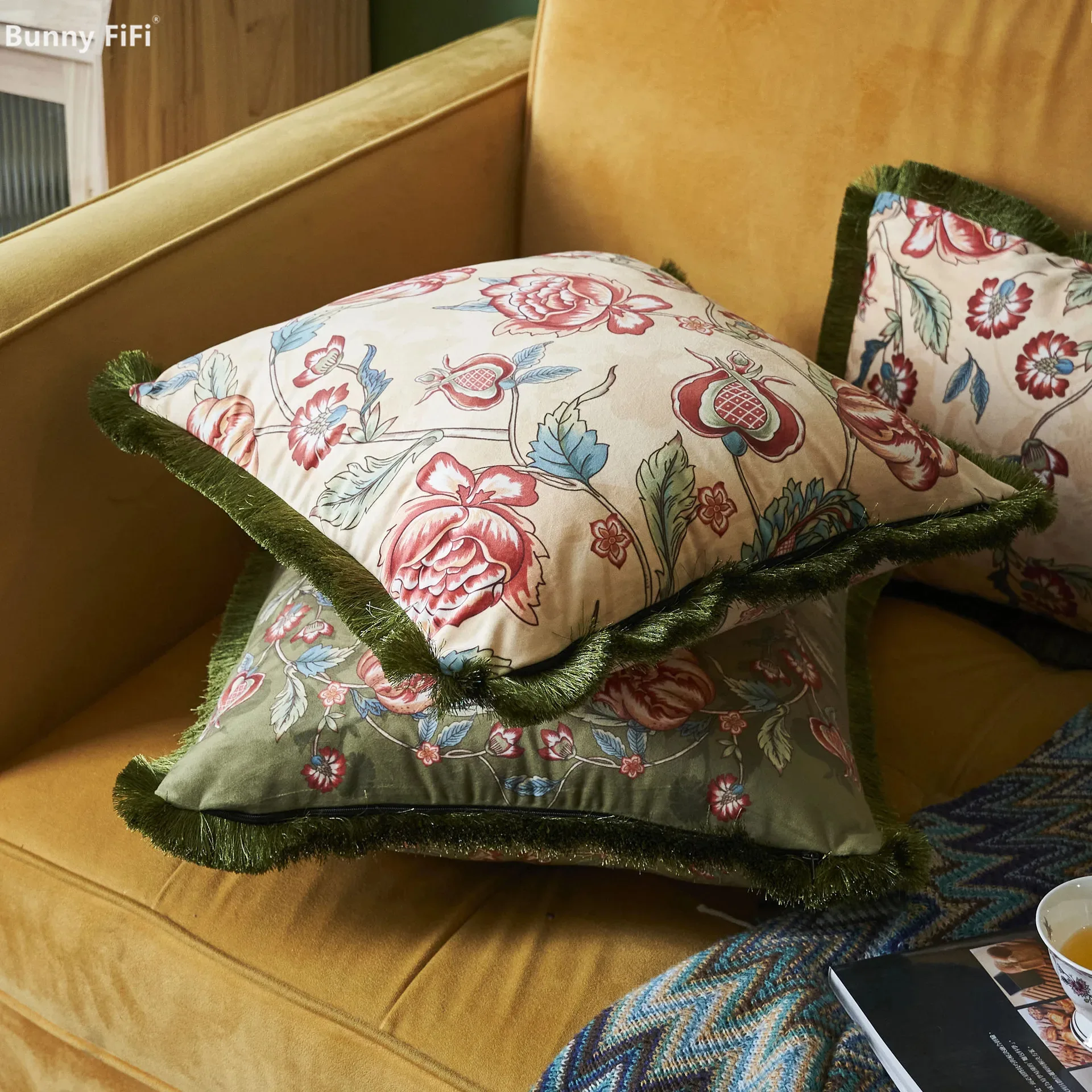 New American Style Tassel Printed 45x45 30x50 Pillow Cushion Cover Plant Flower Office Sofa Bedside