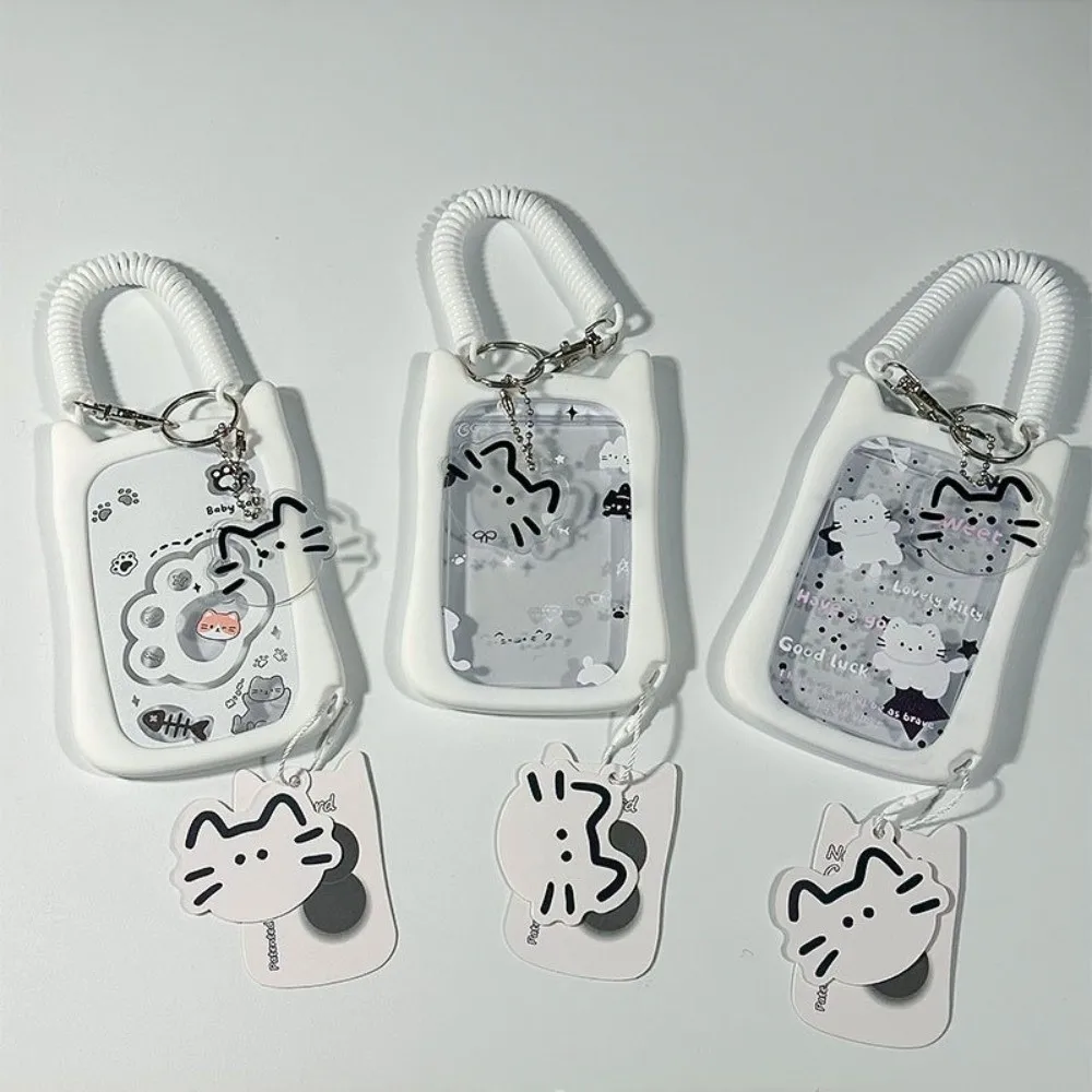 Women Transparent Photo Card Keychain Cartoon Waterproof Cat Ear Card Holder Hanging Rope Durable Photocard Binder Subway
