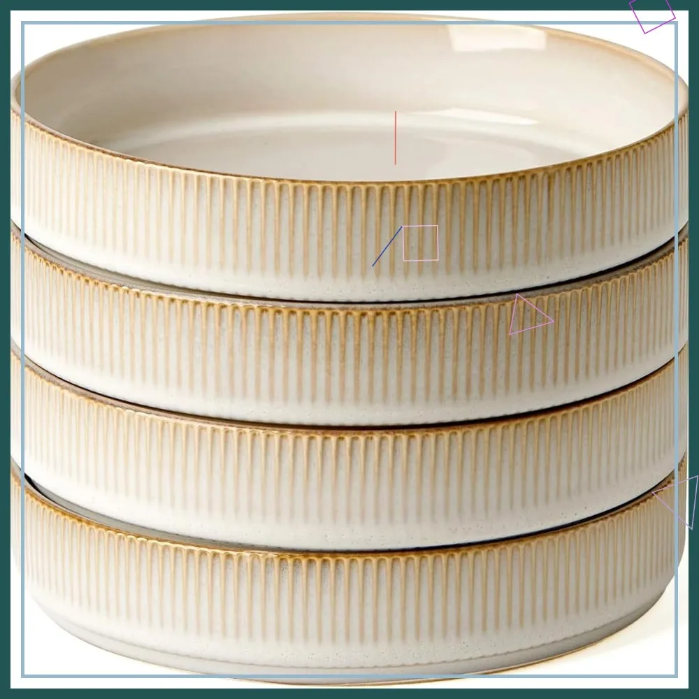 

Набор из 4 мисок для пасты и салатов 7,5 дюймов, с двойной реактивной глазурью, штабелируемые, для подарков на новоселье, цвет капучино-белый