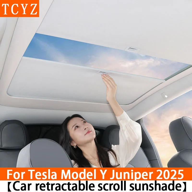 

For Tesla New ModelY Juniper 2025 Upgrade Scroll Sunroof Sunshade Has UV Protection Retractable Sun Visor Interior Accessories