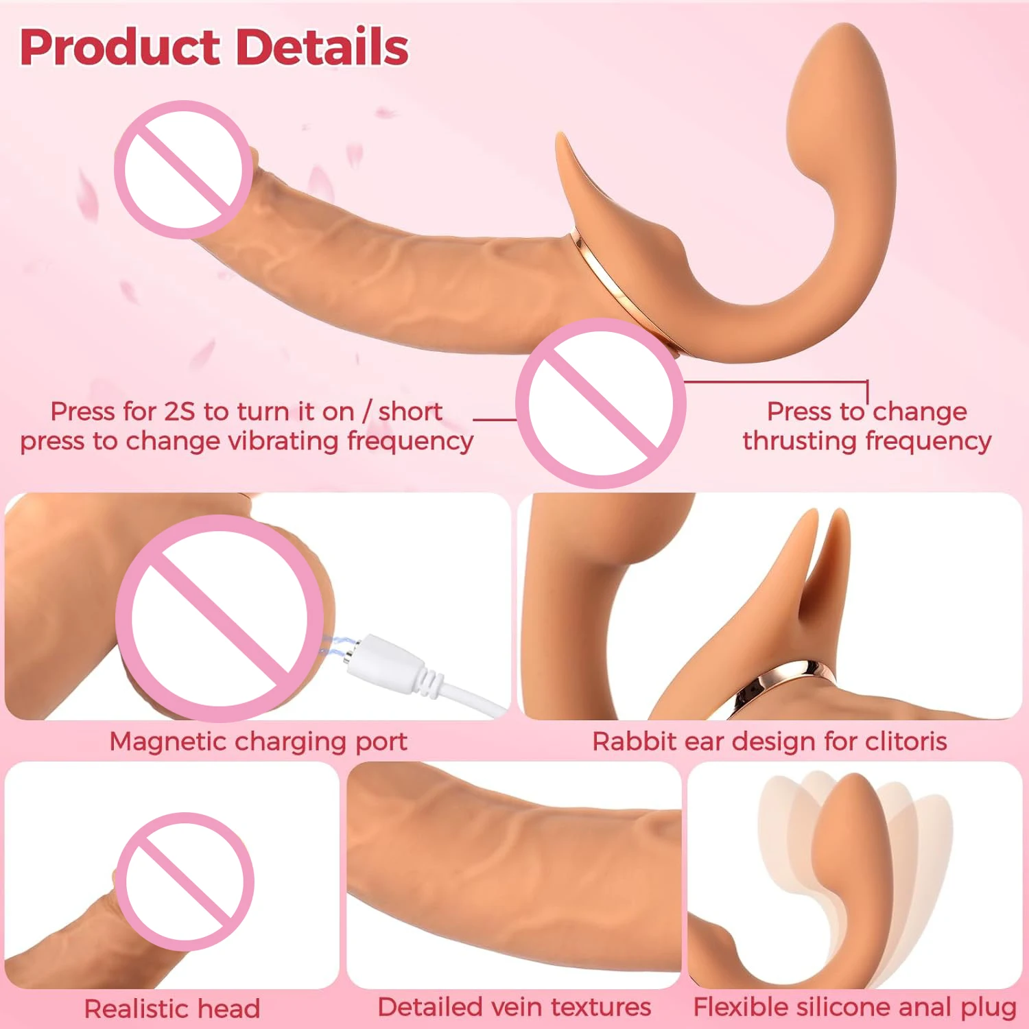 Realistic Silicone Strap-on Double End Dildo With Vibration Thick Thrusting Wireless Vibrator Anal Auus penis For Women Men