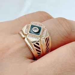 Kinel Hot Fashion 585 Rose Gold Color Square Men Ring Unique Black Enamel With Natural Zircon Accessories Daily Fine Jewelry