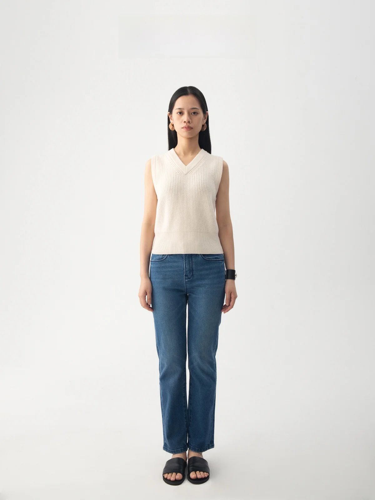 

Джинсы для похудения с прямыми штанинами, длинные джинсы со средней талией, легкие дефекты, хлопковые эластичные джинсы с завышенной талией, женские джинсы-стойка