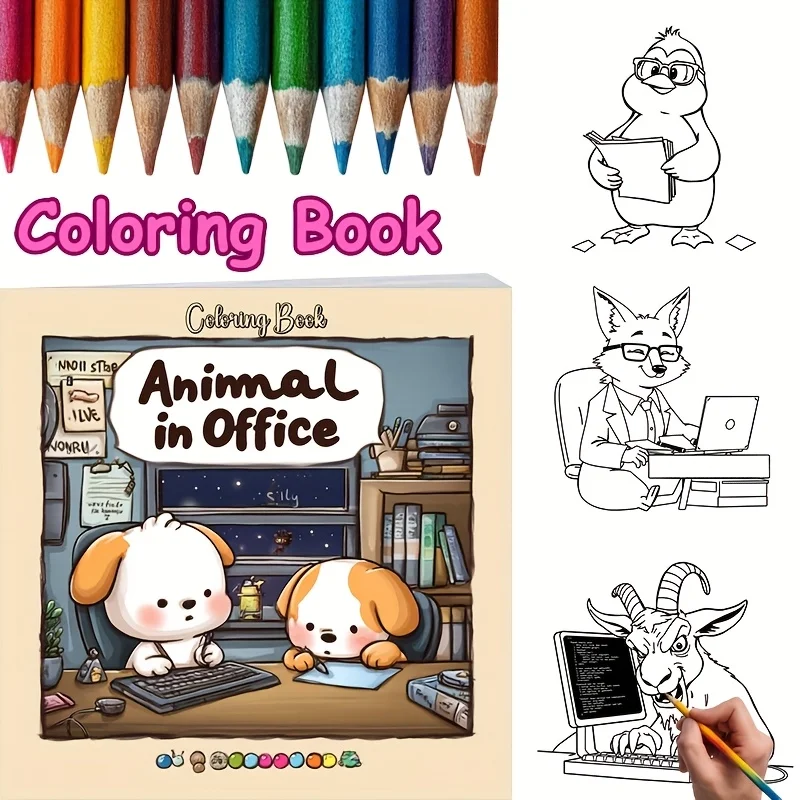 

28 Pages Animal in Office Theme Coloring Book for Adult Stress Reduction | Colouring Book for Stress Relief and Mood Reduction