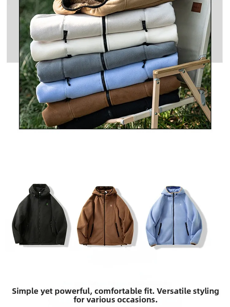 

Утепленная флисовая куртка с капюшоном, повседневная, универсальная, осенне-зимняя верхняя одежда из полиэфирного волокна, с длинными рукавами, стандартной длины