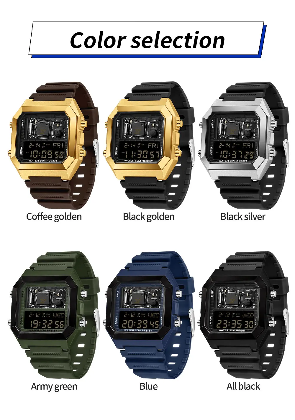 SANDA العلامة التجارية SD6216 ساعة الذكور والإناث ساعة إلكترونية جديدة مربعة متعددة الوظائف ساعة العد التنازلي