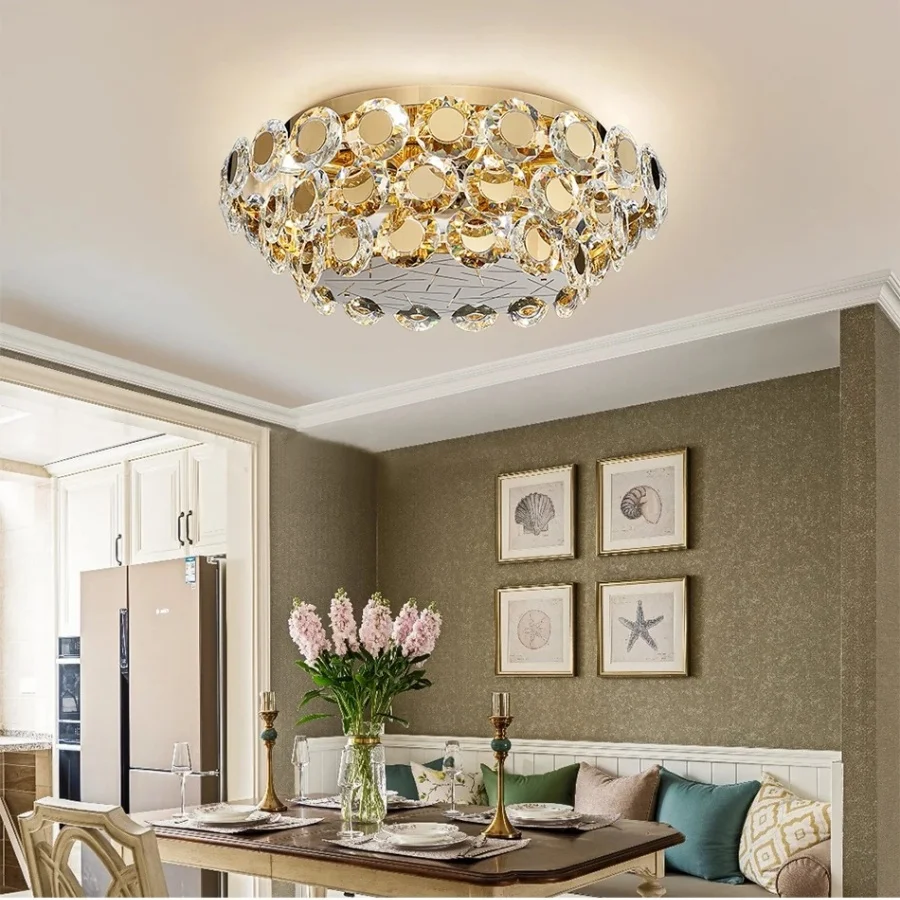 Modern LED Crystal Chandelier Luxury Gold Lustres Round Cristal Lamp For Living Room Bedroom Creative Home Decor Ceiling Light