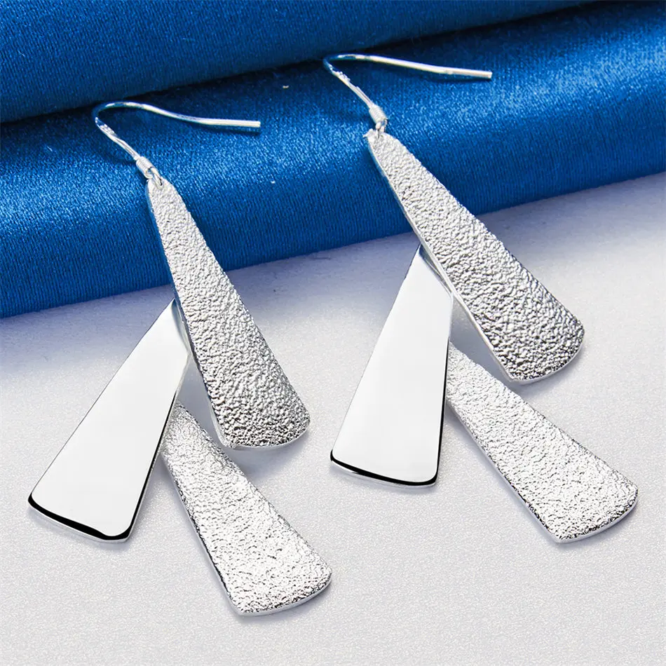1 pair of 925 sterling silver exquisite long frosted earrings, women's wedding accessories, jewelry gifts