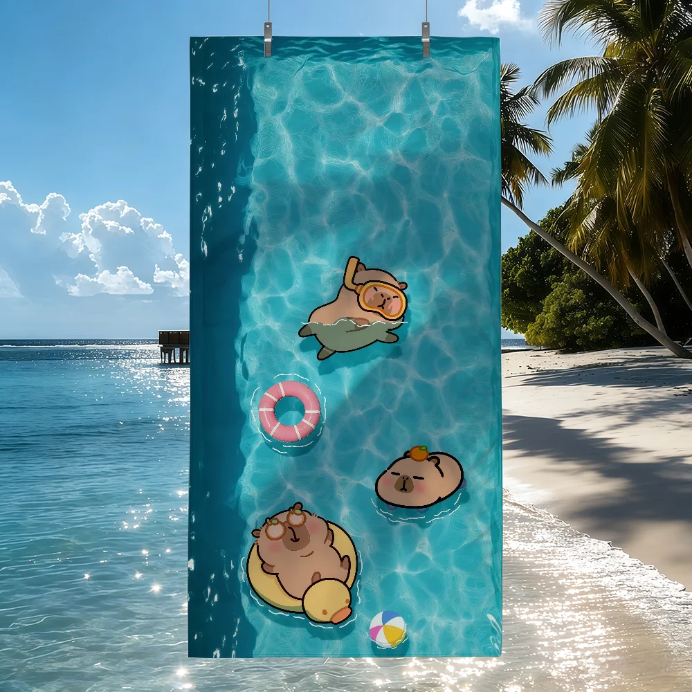 Cartoon Capybara Summer cute Towel Quick Drying Beach Towels Are Suitable For Swimming Pools Camping Yoga And The Gym