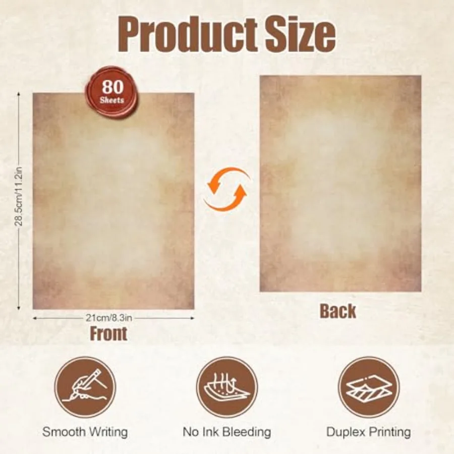 Vintage Printer Paper, 100GSM Antique Stationery for Writing, 8.3