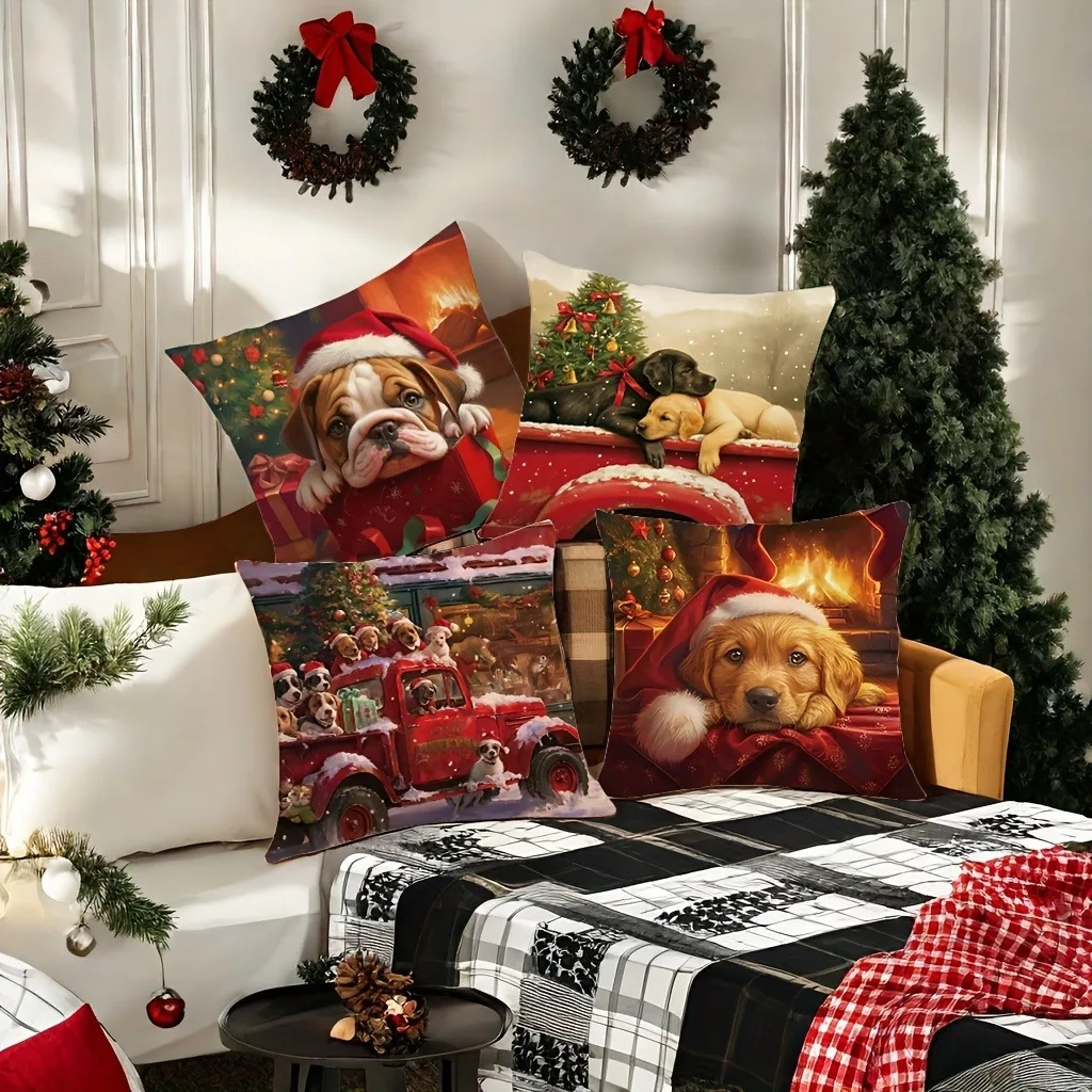 Christmas decoration pillowcase car cute puppy pillow cover sofa cushion suite room home decoration gift for friends