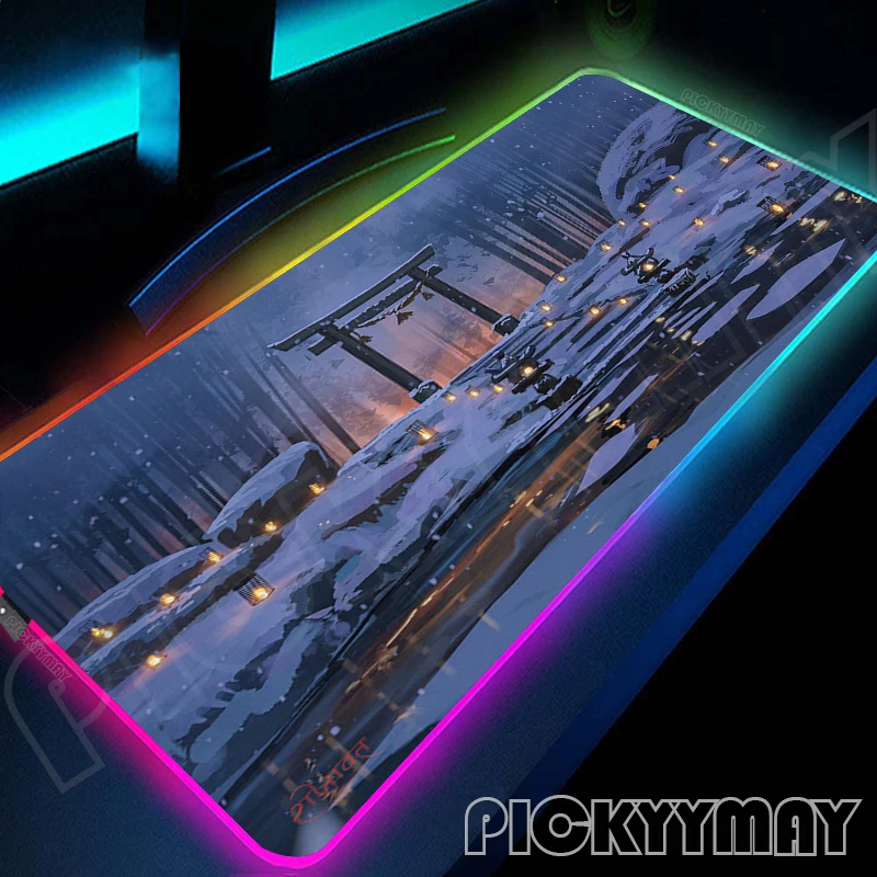 Japanese Scenery RGB Gaming Mousepads Desk Pad Keyboard Mat LED Gamer Mousepad XXL Mouse Pads Luminous Large Mouse Mats 100x55cm