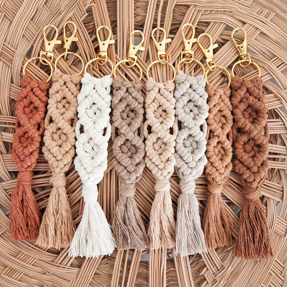 MACRAME KEYCHAINS WRISTLET | Boho Macrame Keyring Key Chain Accessories for Women Bag Charm Recycled Cord -Mini Wristlet Key Fob