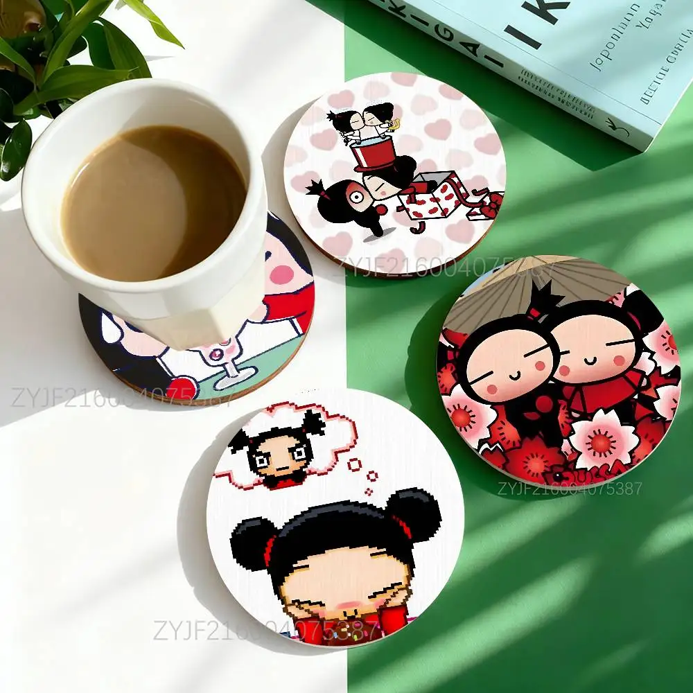

Cute Cartoon Pucca Garu Round Wooden Coasters For Cute Design Suitable for Drinks Tea,Coffee Home Gift Choice for Holidays