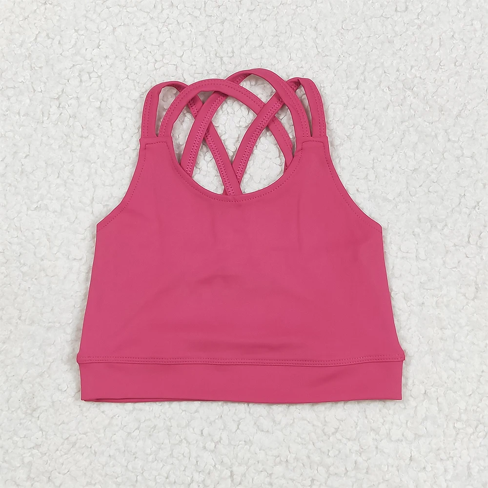 

Baby Girls Hot Pink Strap Yoga Vest Crop Top Kids Summer Activewear Crop Tops with Hot Pink Straps for Girls