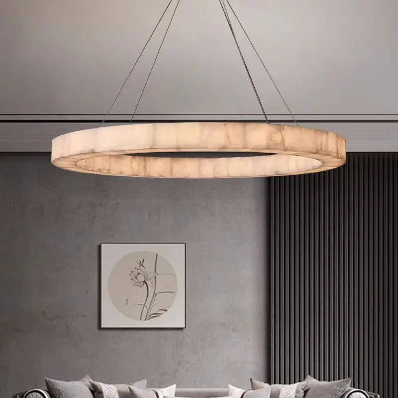 Living room natural alabaster chandelier, designer villa ring light