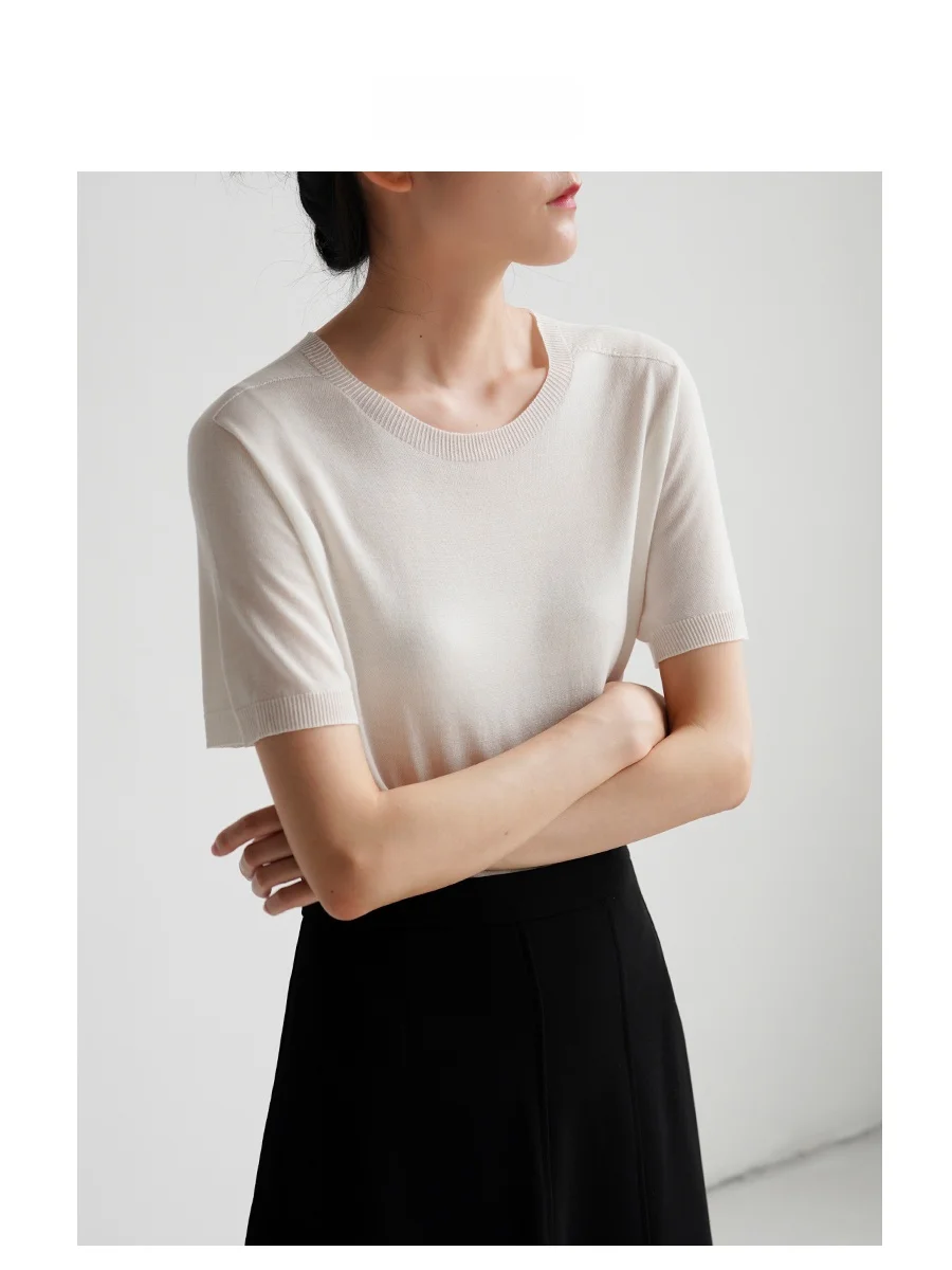 

LIMONN Women's Comfortable Cool round Ne ort Sve Knitted irt Thin Sle Summer New Arrival Wool Blend Color