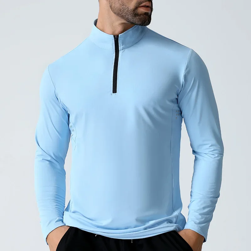 Men Half Zip Quick Dry Jacket Long Sleeve Standing Collar Top Fitness Running Training Clothes Outdoor Athletic Breathable Tee