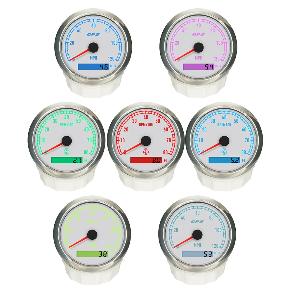 Rhaxel 80mm GPS Speedometer 80MPH 120MPH with Tachometer 6000RPM 8000RPM with 7 Colors Backlight for Car Limousine RV