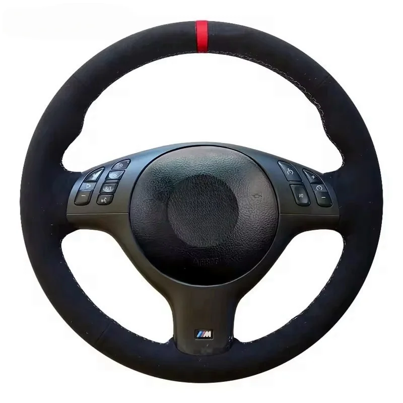 For BMW E46 M3 E39 330i 540i 525i 530i 330Ci 2001 2002 2003 Hand Sewing Car Steering Wheel Cover Braid Soft Suede Leather Trim