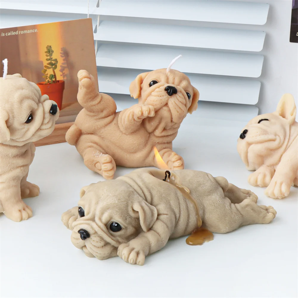 3D Dog Silicone Candle Molds Shar Pei Puppy Soap Chocolate Cake Baking Fondant Moulds Lying Golden Retriever Dog for Gift