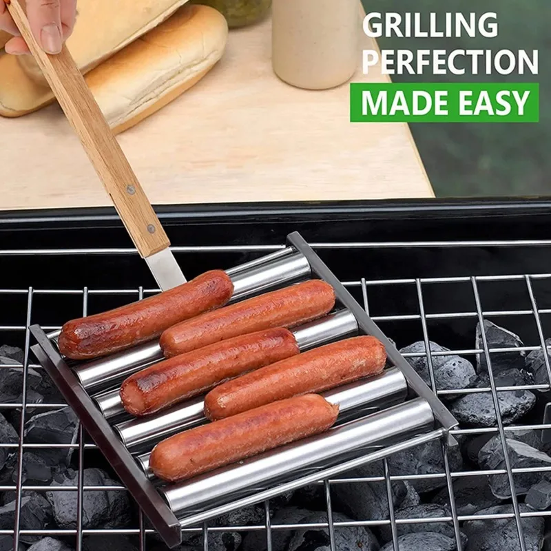 

Stainless Steel Grilled Sausage Rack Removable Rolling Grill Outdoor Hot Dog Grilled Sausage Rack