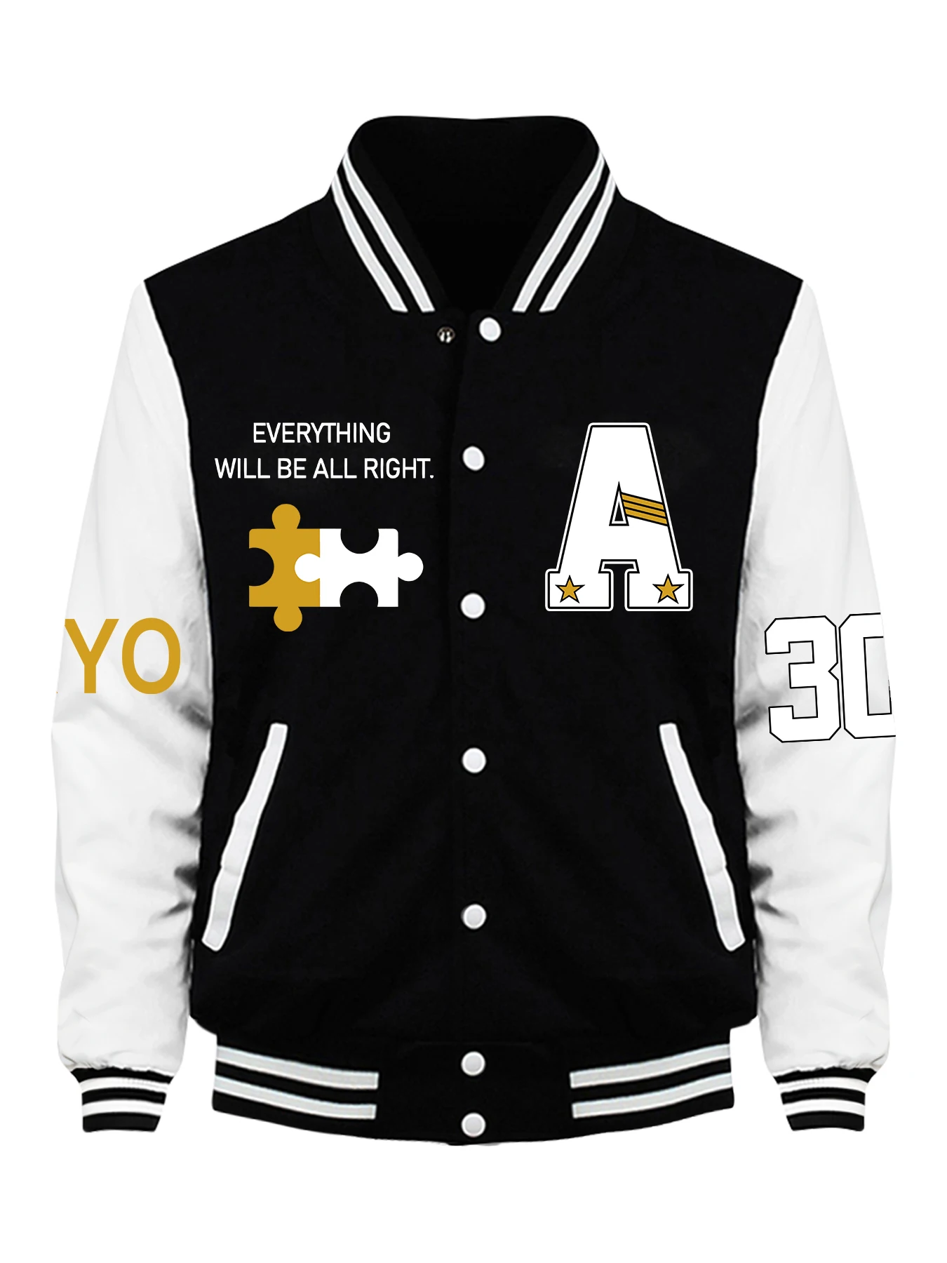 

Everything Will Be All Right Print Male Jacket All-Match Fleece Baseball Jersey Vintage Casual Clothes Autumn Loose Mens Coat