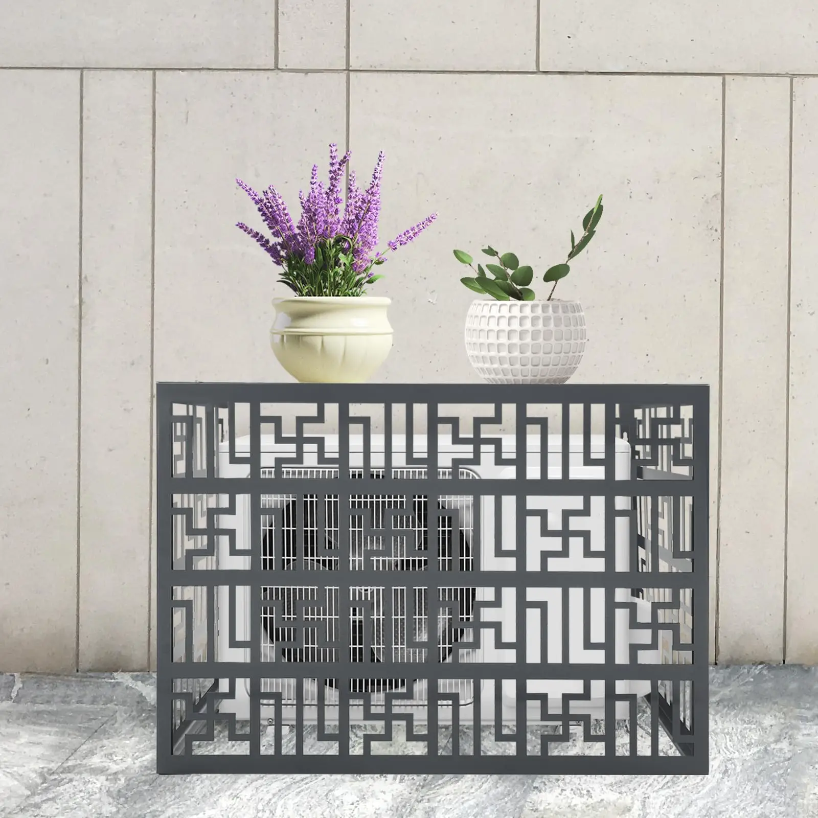 سياج مكيف الهواء، صندوق مركب معدني، شاشات الخصوصية، لوحات سياج، تصميم تعريشة، 4 لوحات لتكييف الهواء وسلة المهملات