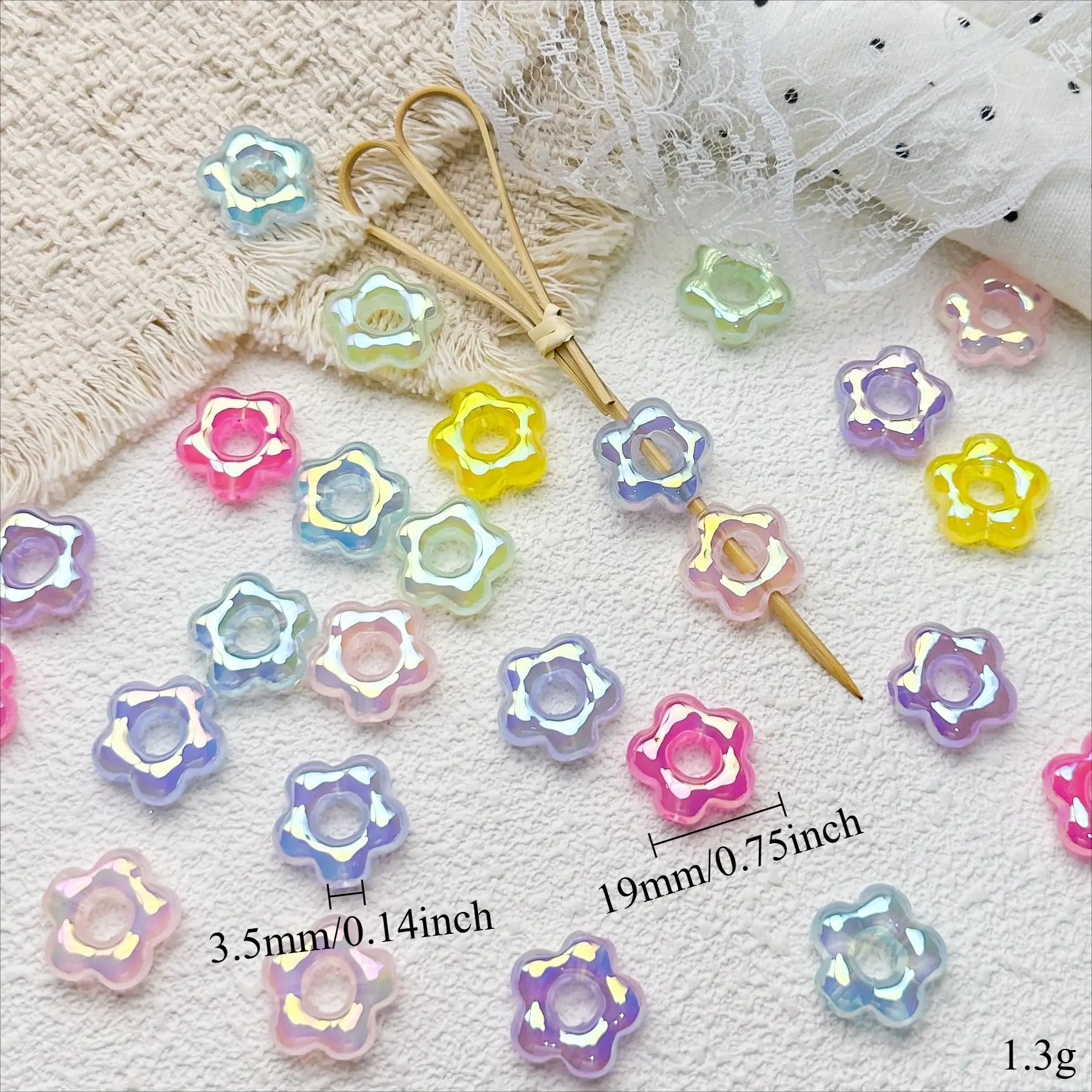 20pcs/lot Acrylic UV-Coated Colorful Hollow Out Five-Petal Flower Beads For DIY Bracelets Necklaces Jewelry Making Accessories