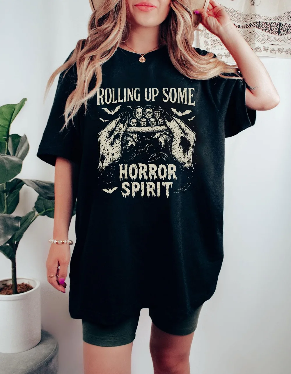Rolling Up Some Horror Spirit T Shirt Halloween Horror Crewneck Horror Movie T Shirt Horror Characters Funny Halloween Gifts