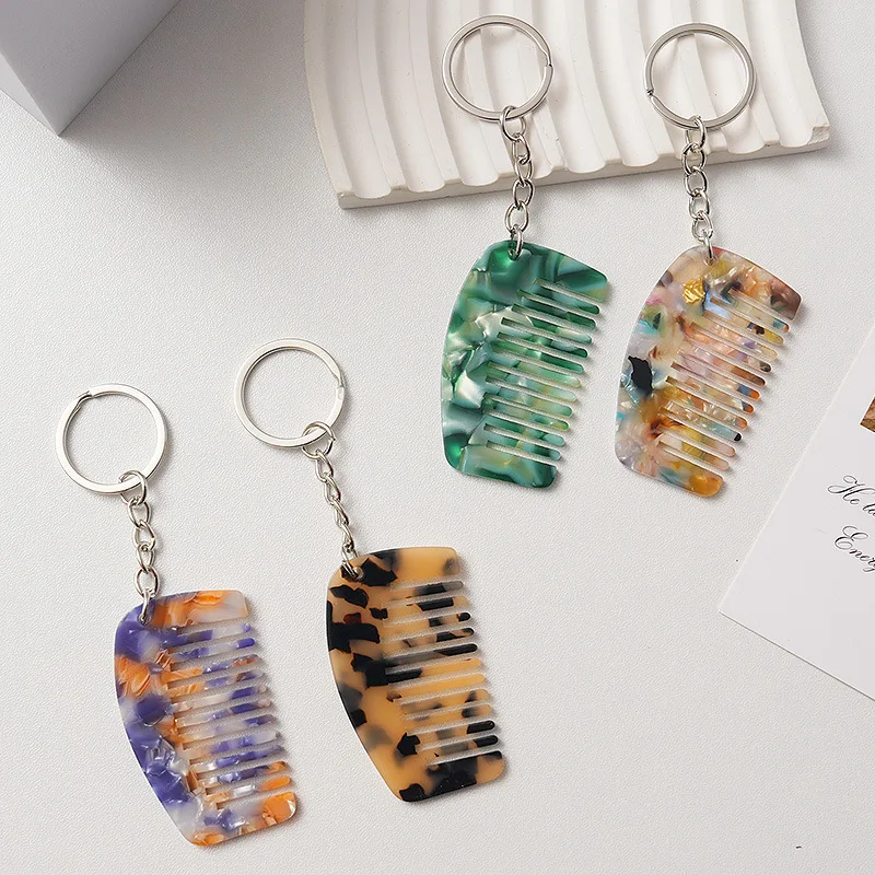 1PC Portable Mini Comb with Keychain Women Backpack Pendant Bag Cute Fashion Acetic Acid Anti-static Small Comb Hair Accessories