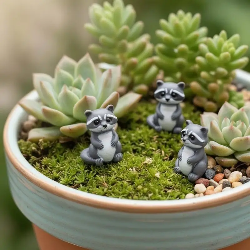 10/20/50Pcs Cute Mini Raccoon Figurines Adorable Tiny Decor for  Terrarium Fairy Garden Ornaments
