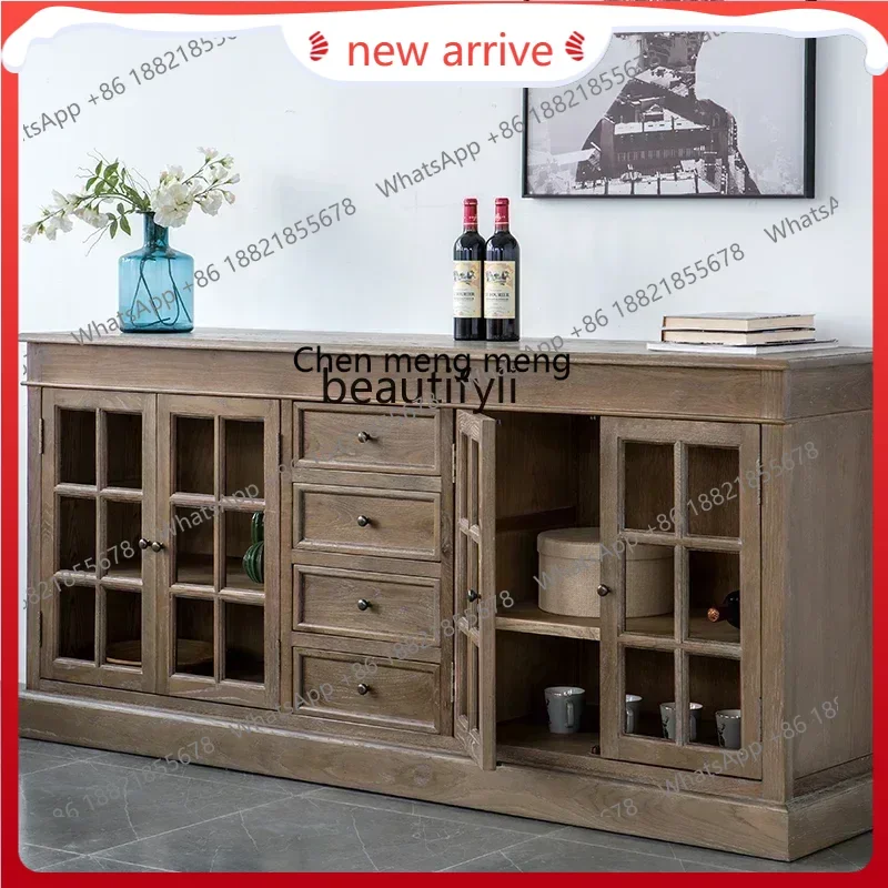

SS new styleAmerican rural entrance storage side cabinet retro solid wood, living room against the wall for home use, lockerss 7