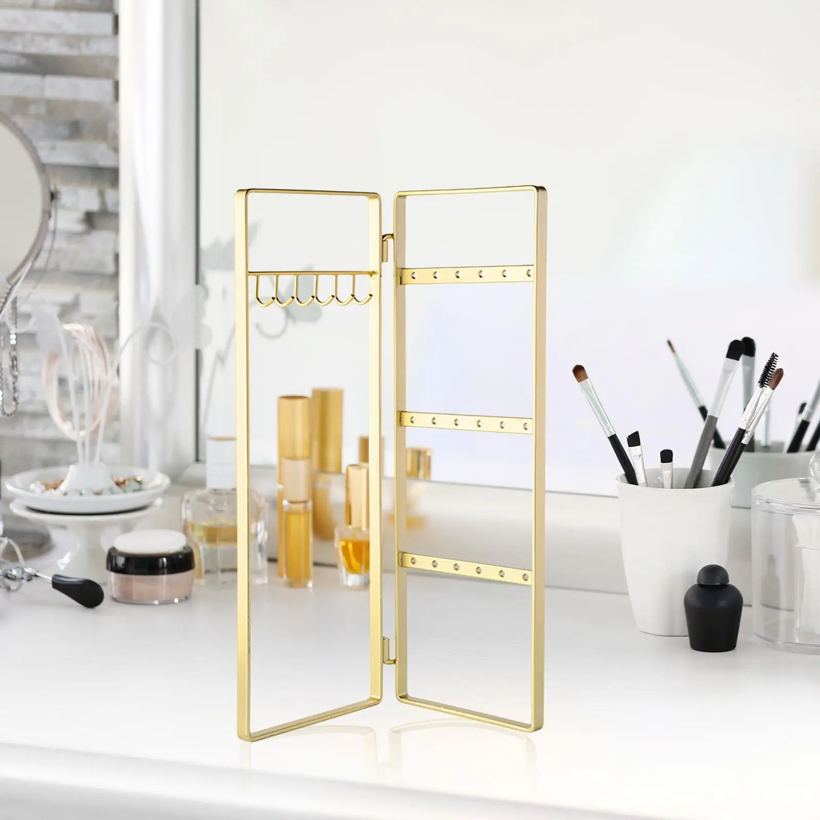 

Jewelry Organizer Desktop Folding Gold Jewelry Storage Display Rack Modern Earring Holder for Rings Necklaces Bracelets Earrings