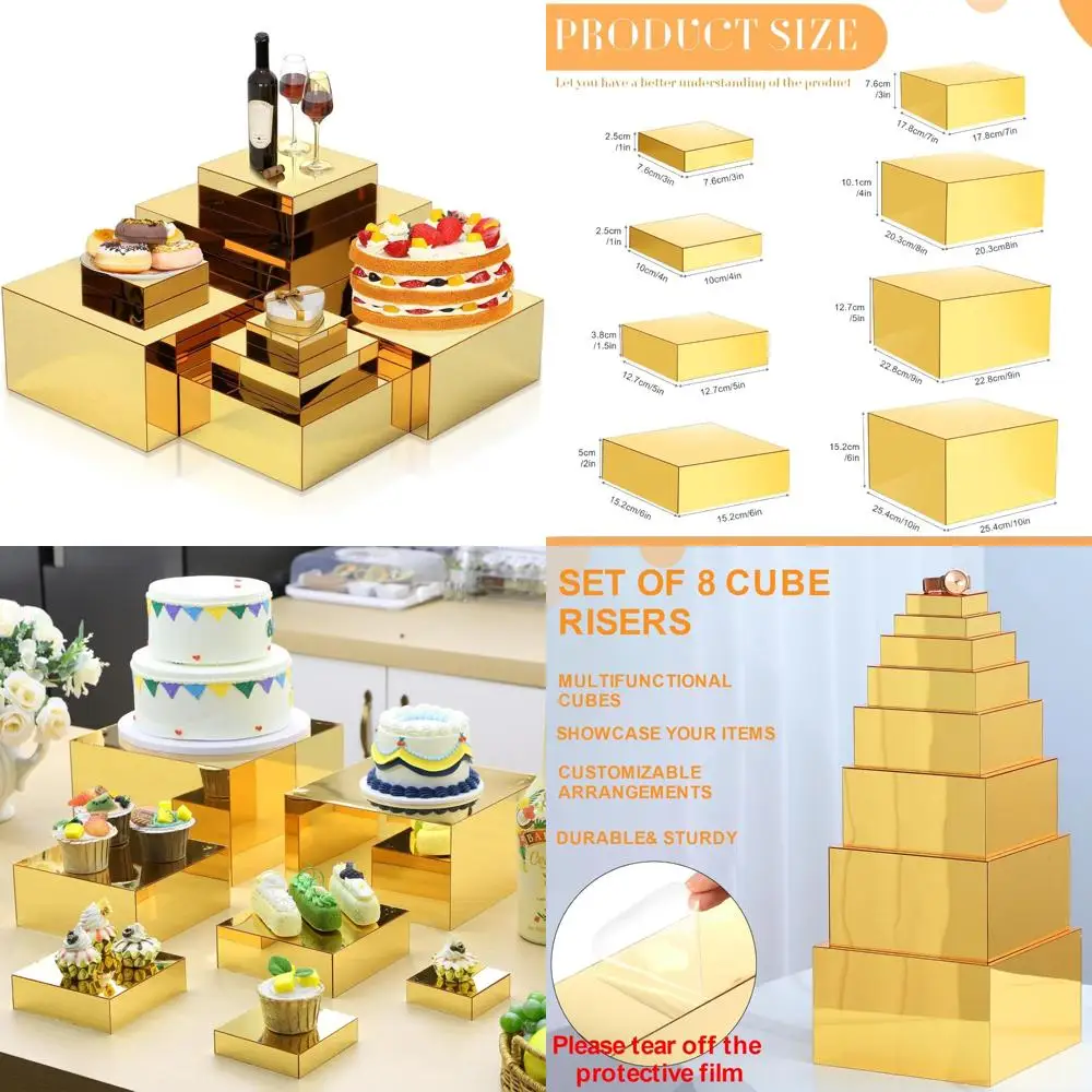 

Acrylic Cube Risers 8-Pack, Clear Display Boxes for Food and Jewelry, Buffet Stands with Hollow Bases