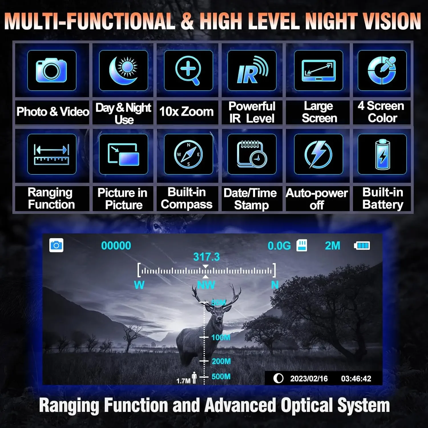 Super Night Vision Binoculars with Ranging Function - Built-in 7000mAh Rechargeable Battery, Long Viewing Range