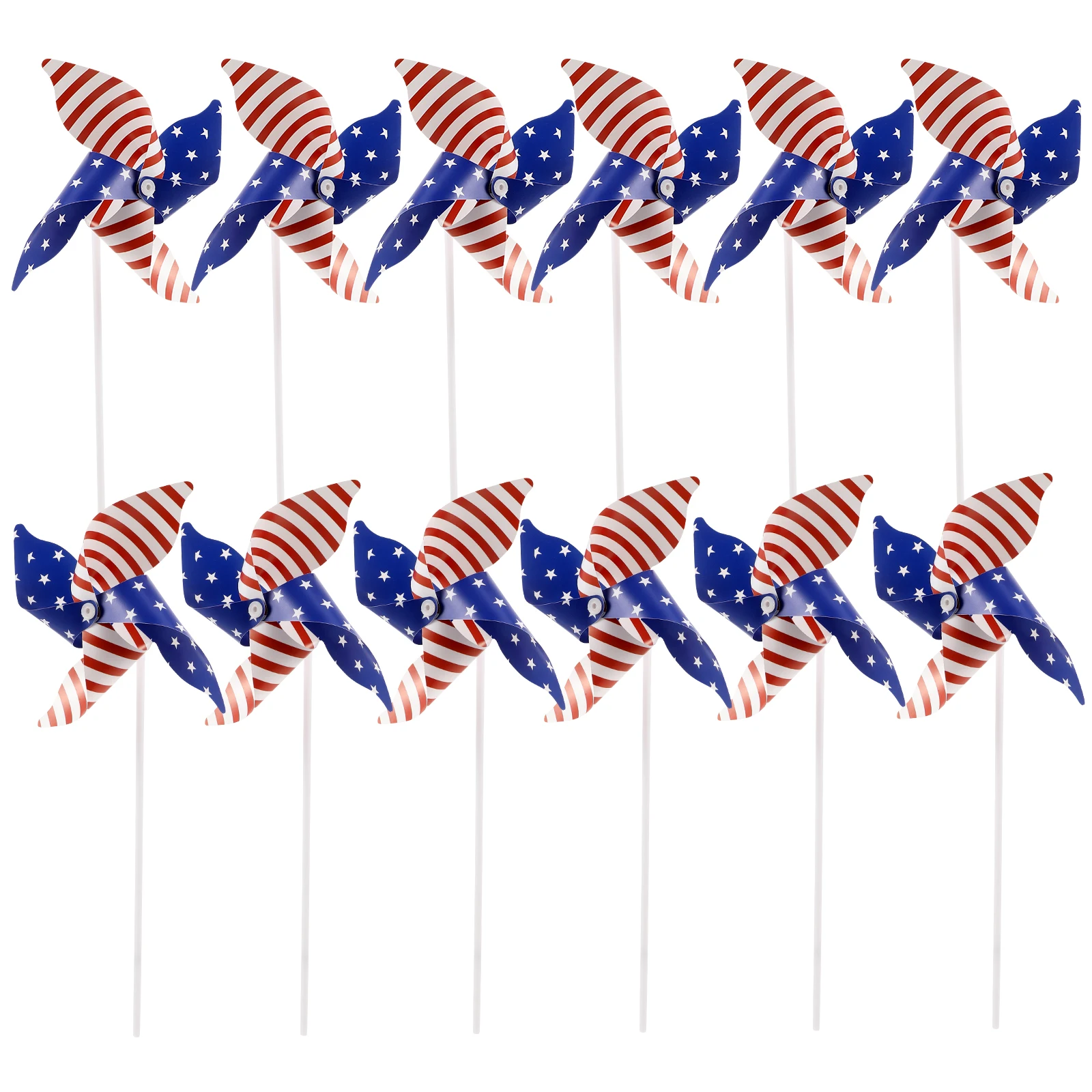 

12 Pcs Patriotic Windmill Decorations 4 Leaf American Flag 30CM Hollow Rod Yard Garden Spinners Colorful Pinwheels