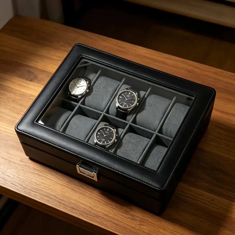 Portable Travel 10 Slot Leather Watch Box Lockable Watch Display Case with 2PCS Jewelry Box for Men Watch Collection Home Use