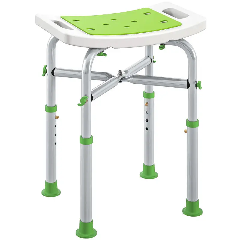 Tabouret de douche - siège rembourré et réglable, patins à ventouses antidérapants, en aluminium vert