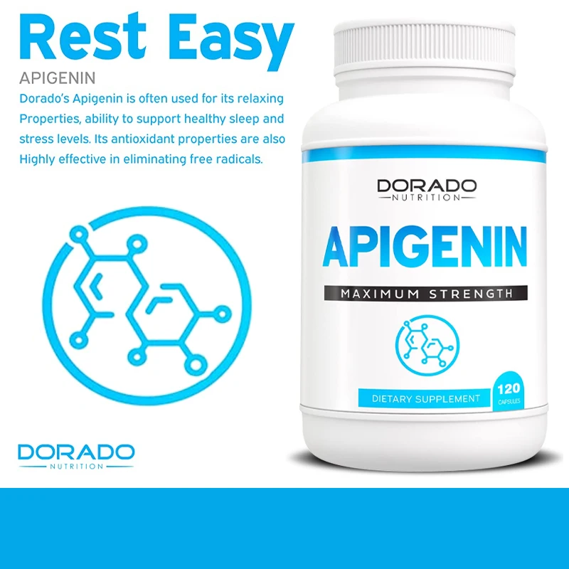 Maximum Strength Apigenin Supplement - 50mg Per Capsule (Potent Bioflavonoid Found In Chamomile Tea, Made and Tested In The USA