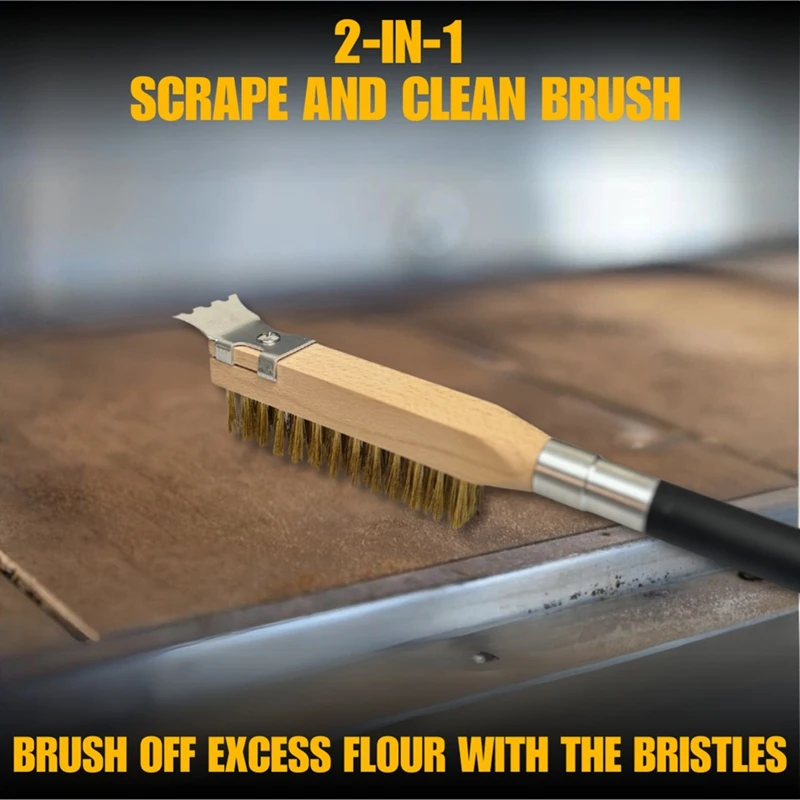 ◉Pizza Oven Brush Copper Stove Brush Bristle Wood Long Handle Grill Cleaning Oven Brush for Small Oven Kitchen Tool