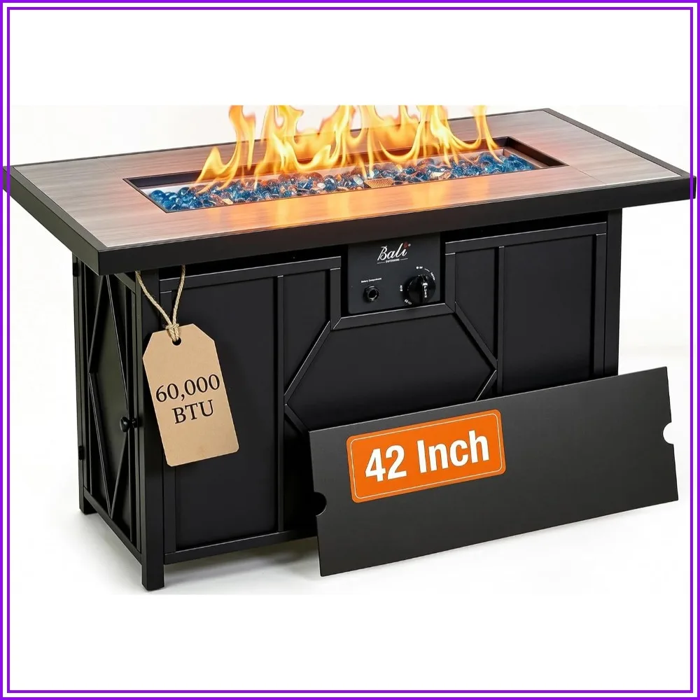 42 Inch Propane Fire Pit Table Large Rectangular Outdoor Patio Fire Pit for Backyard Deck