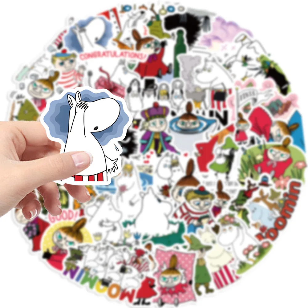 50 قطعة الكرتون الفنلندية وادي مومين الرسوم المتحركة ملصقات الجمالية الكتابة على الجدران الشارات للأطفال محمول الأمتعة سجل القصاصات مذكرات ملصق