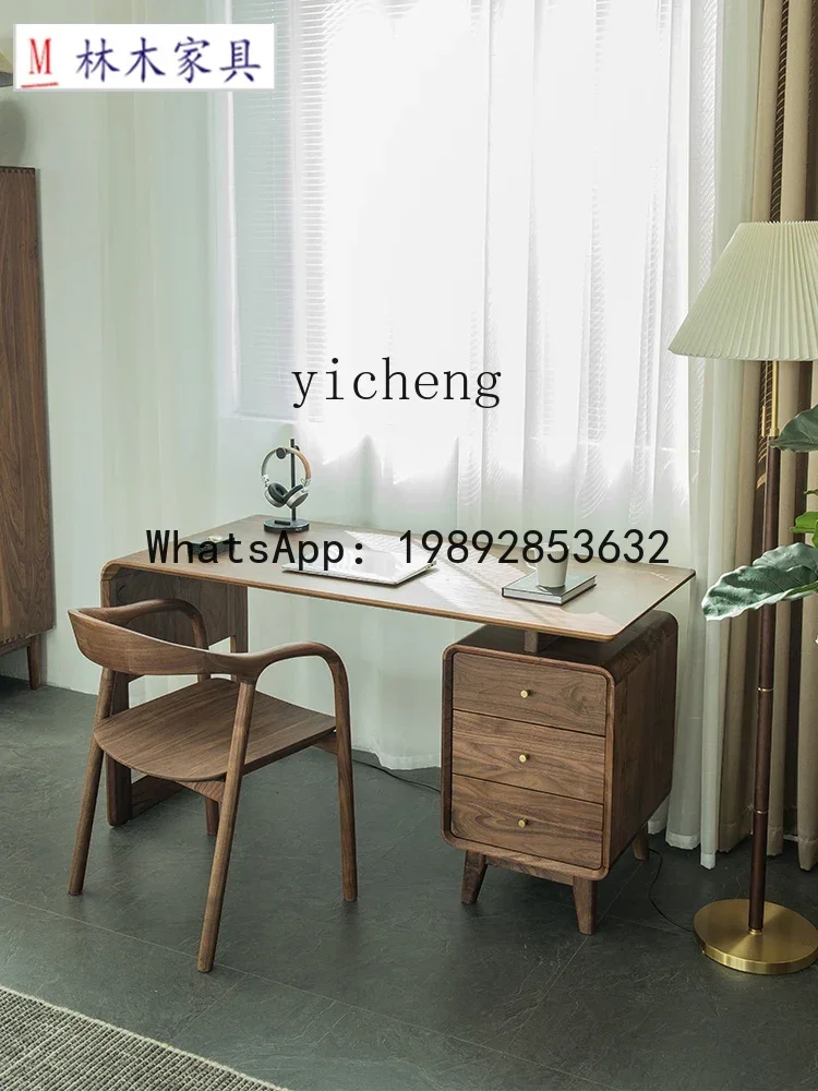 

Solid Wood Desk Simple Modern Combination Study Drawer Desk Black Walnut Office Computer