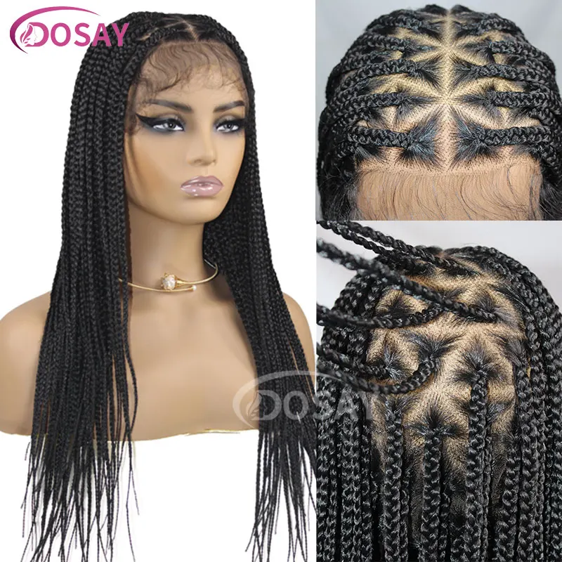 26 Inch Gevlochten Pruiken Voor Zwarte Vrouwen Volledig Kant Gevlochten Pruiken Faux Locs Godin Jumbo Knooploze Synthetische Vlecht Kant Frontale Pruiken