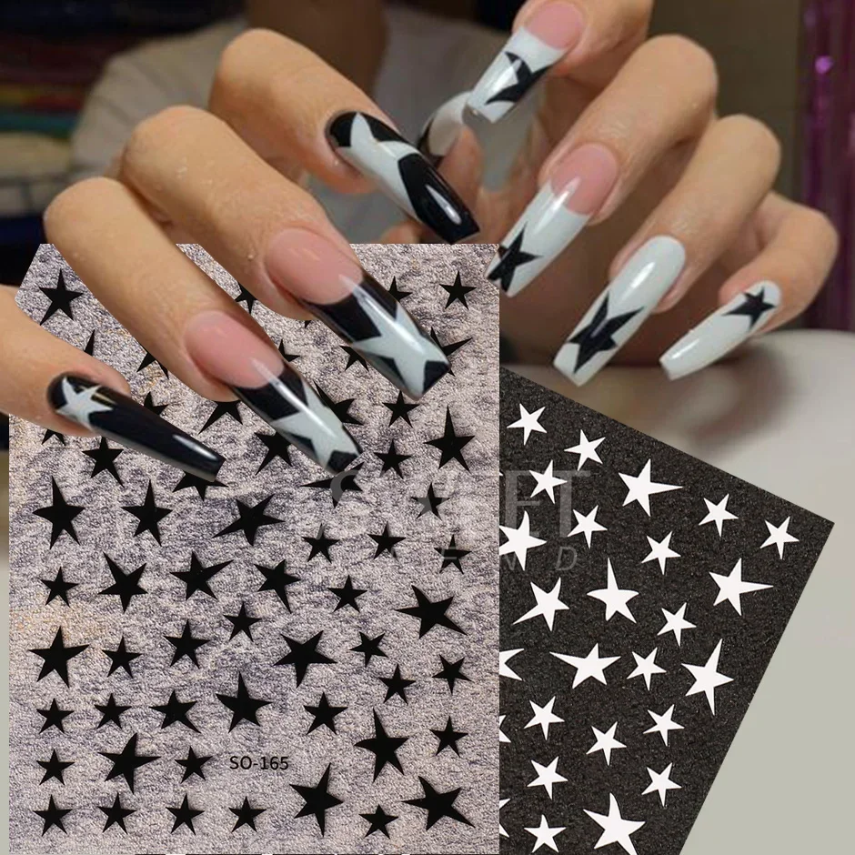 1pcs Magical Pink White Star Nail Stickers 3D Metal y2k Nails Metal Silver Gold Nail Charms Sliders Manicure Accessories