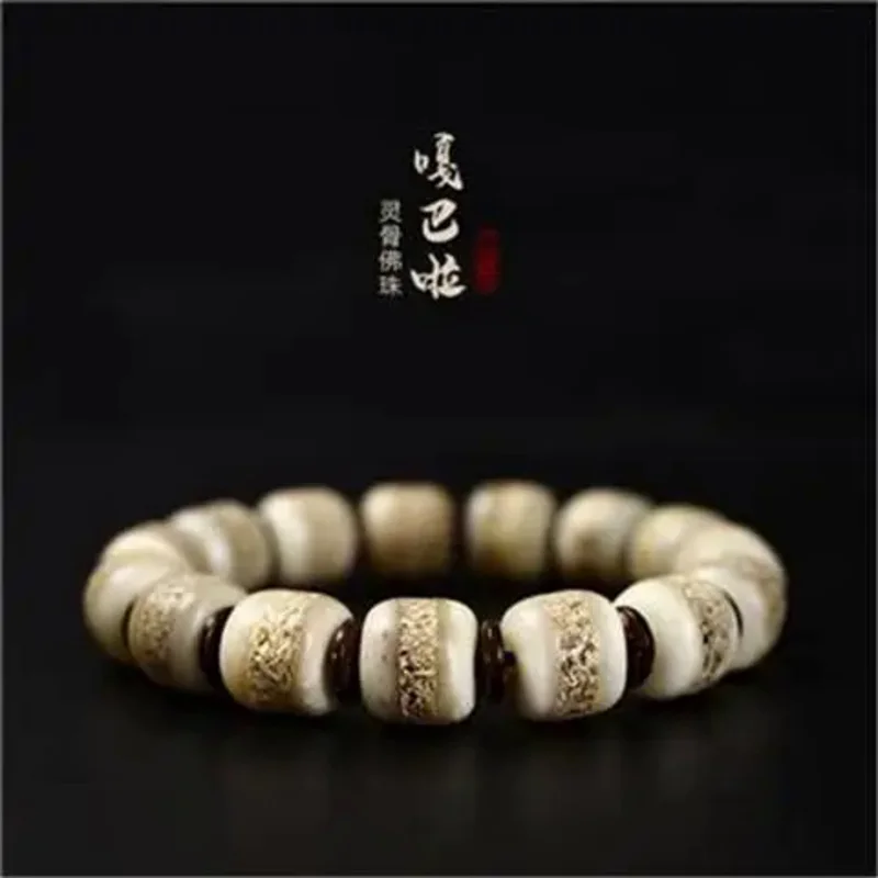 

Natural yak bone bracelet Gabala spirit bone Buddha beads Tibetan bone products collectables-autograph rosary men's bracelet