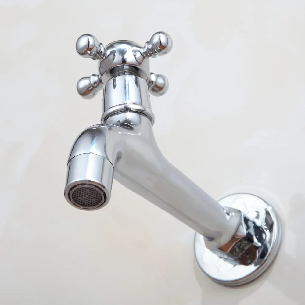 صنبور نحاسي مثبت على الحائط بمقبض متقاطع من الكروم لحوض الحمام والشرفة الخارجية #6