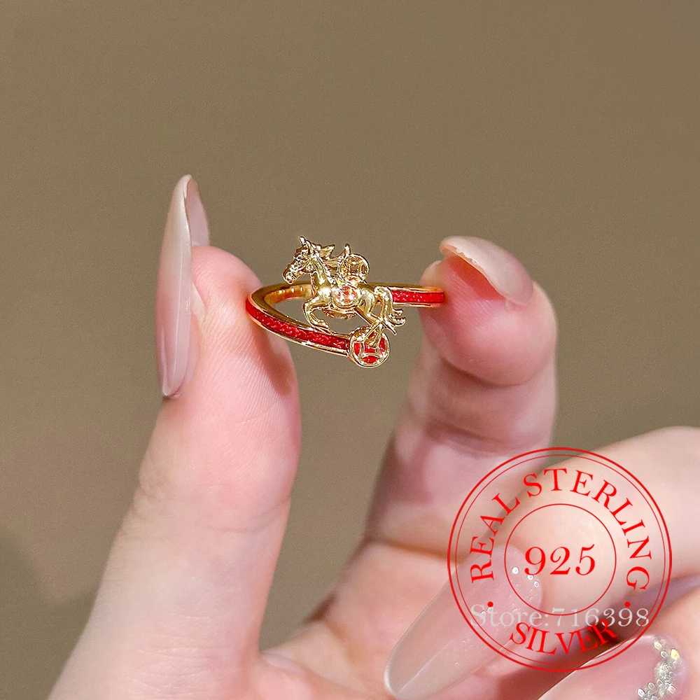 

Ювелирные изделия из стерлингового серебра 925 пробы, красные кольца с милым лошадьем на красной нити, открывающиеся кольца на палец для женщин, ювелирные изделия для свадебной вечеринки, подарок для девочек, подарок подруге