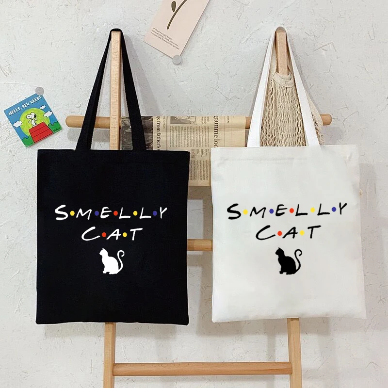 

Friend TV Show Wome's Tote Bags Smelly Cat Print Lady Eco Handbag High Capacity Shopping Casual Fashion Funny Cats Shoulder Bag